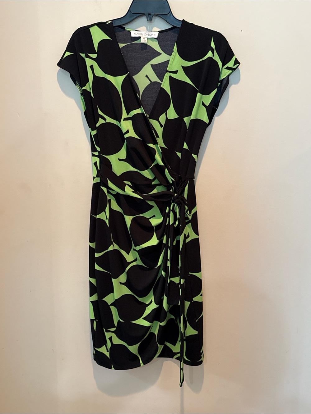 Maggy London Black and Lime Green Wrap Dress